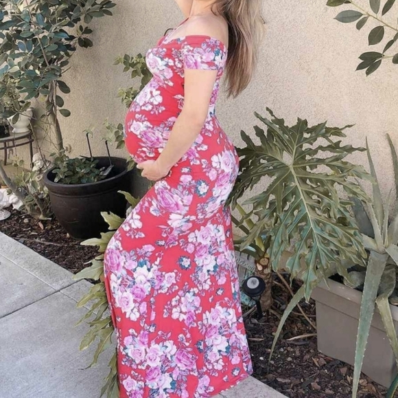 Pinkblush Red Rose Floral Maternity Maxi Gown - Picture 5 of 8